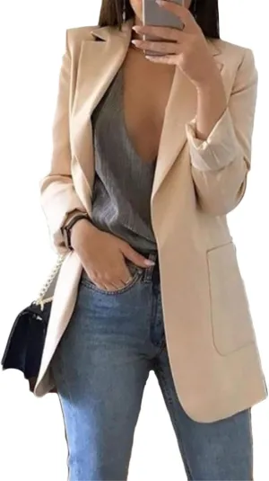 Andongnywell Womens Solid Color Casual Open Front Long Sleeve Work Office Jackets Blazer Suit with Pockets