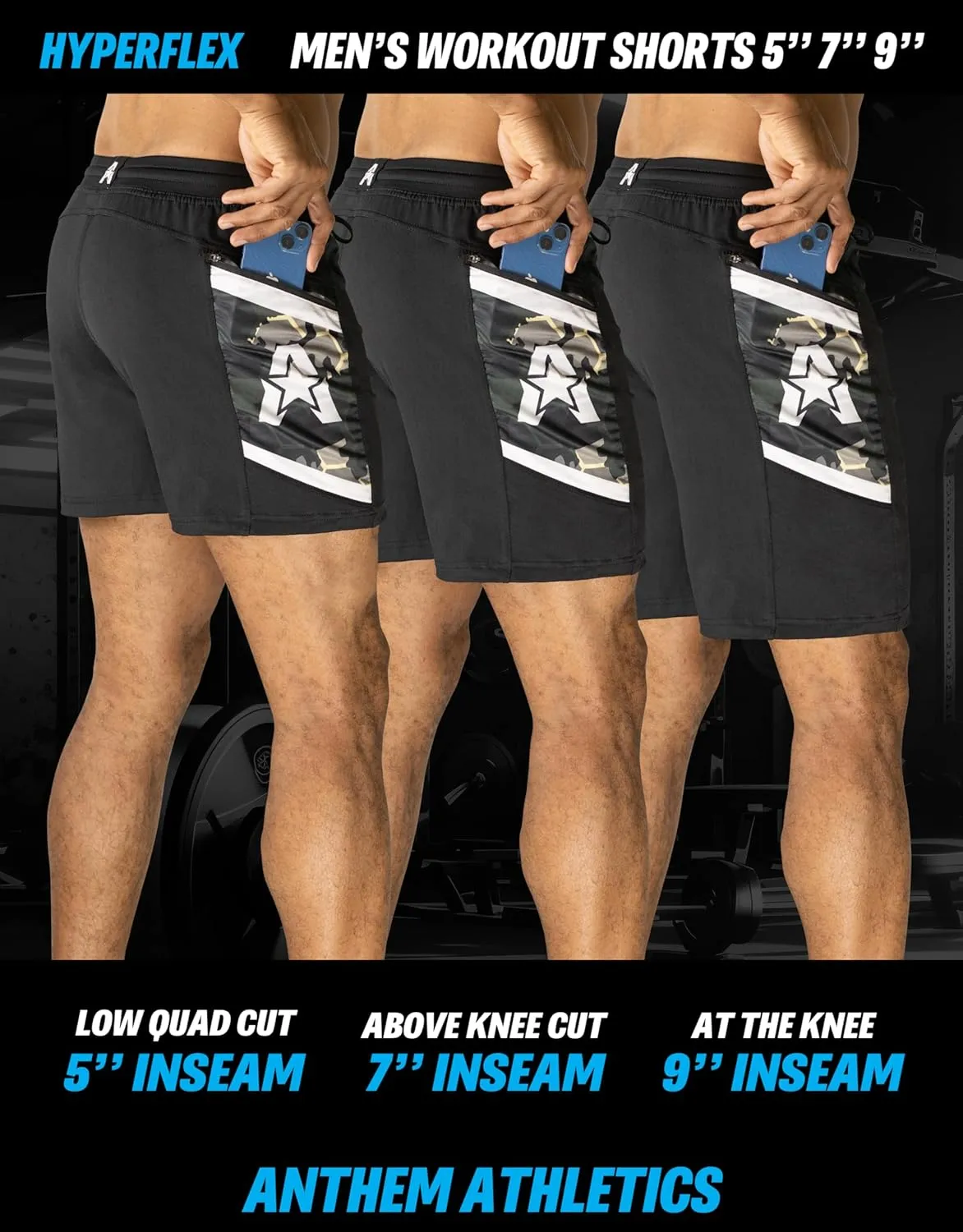Anthem Athletics Hyperflex Mens Gym Shorts 5" 7" 9" Inseam Workout Athletic Sport Exercise Training Running Shorts for Men