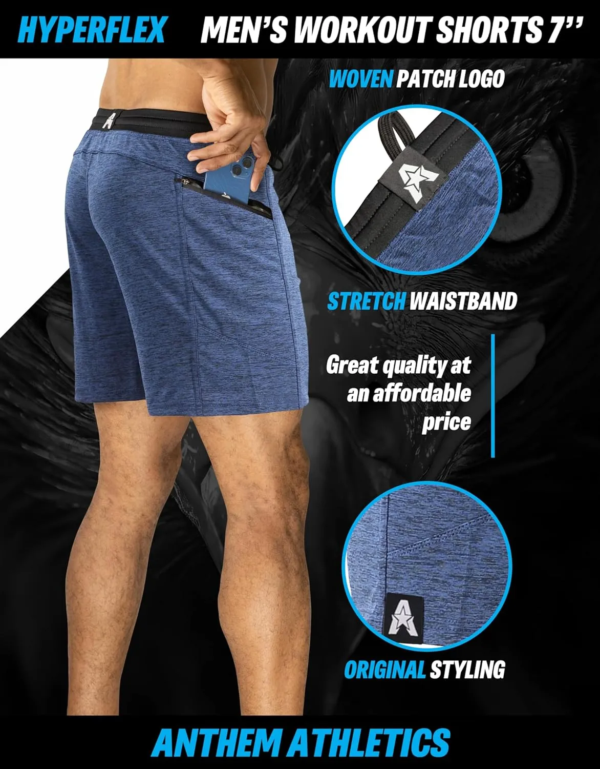 Anthem Athletics Hyperflex Mens Gym Shorts 5" 7" 9" Inseam Workout Athletic Sport Exercise Training Running Shorts for Men