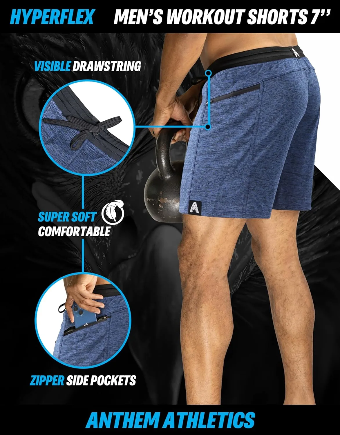 Anthem Athletics Hyperflex Mens Gym Shorts 5" 7" 9" Inseam Workout Athletic Sport Exercise Training Running Shorts for Men