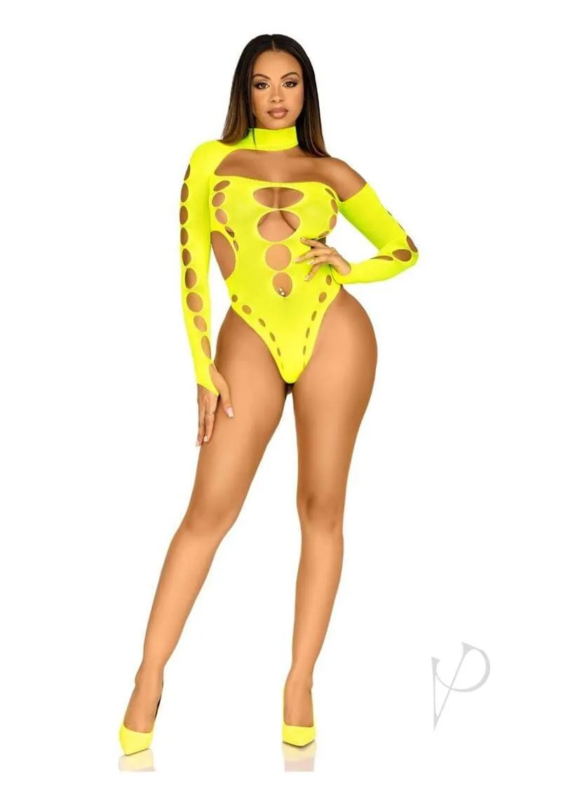 Asymmetrical Cut-Out Bodysuit by Leg Avenue: Daring One-Shoulder Thong Bodysuit for Lingerie and Festivals