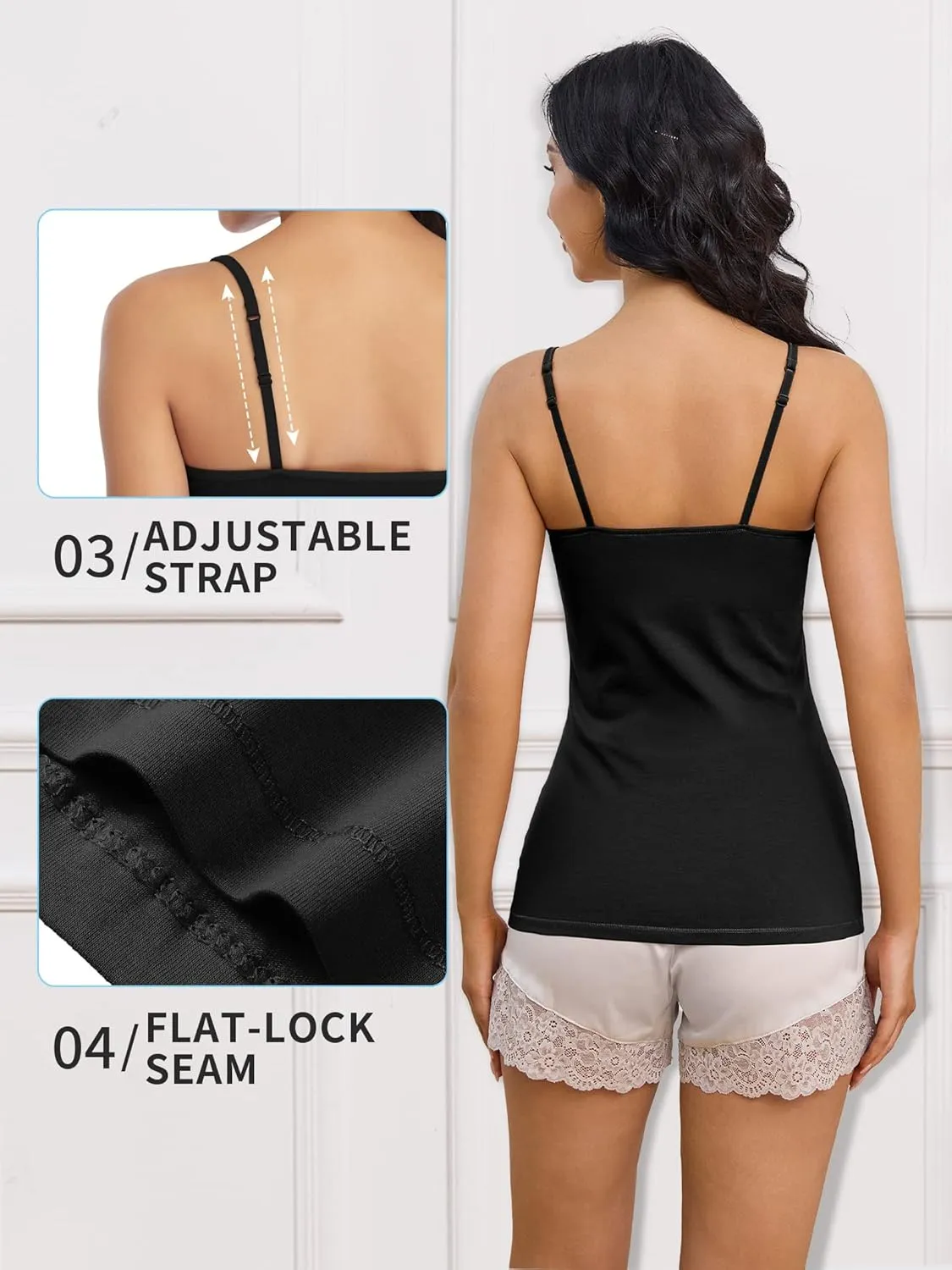 ATTRACO Women's Cotton Camisole Shelf Bra Spaghetti Straps Tank Top