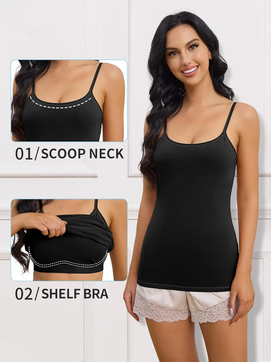 ATTRACO Women's Cotton Camisole Shelf Bra Spaghetti Straps Tank Top