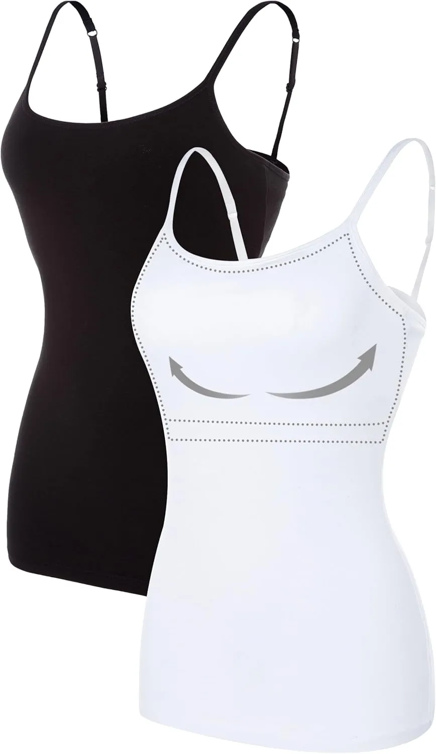 ATTRACO Women's Cotton Camisole Shelf Bra Spaghetti Straps Tank Top