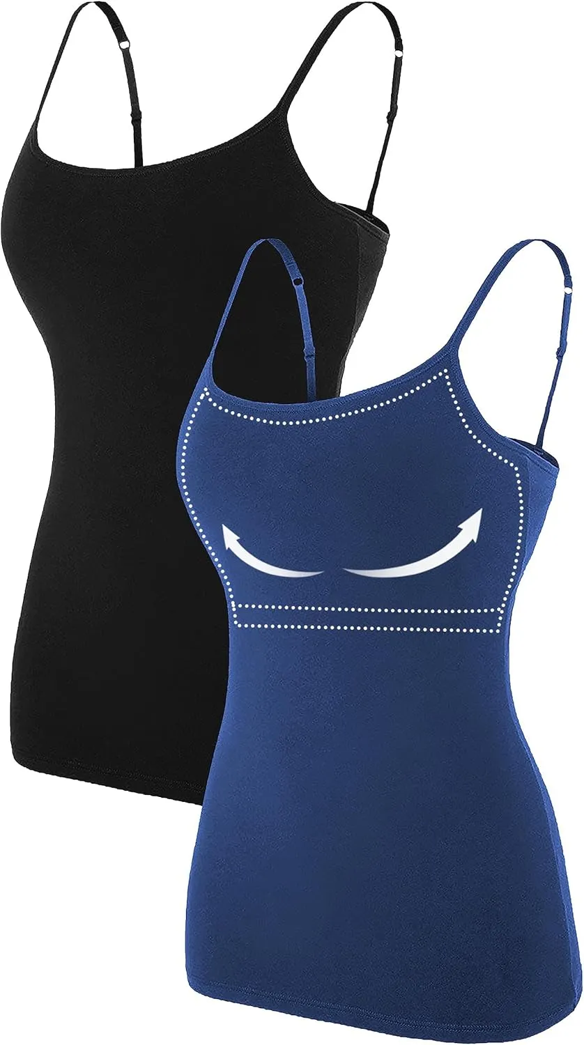 ATTRACO Women's Cotton Camisole Shelf Bra Spaghetti Straps Tank Top