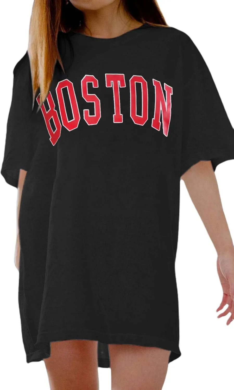 Avanova Women Letter Graphic Print Oversized Tee Shirt Short Sleeve Loose Fit Tops