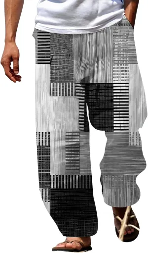 Baggy Harem Hippie Pants for Men Summer Linen Wide Leg Yoga Beach Pants Elastic Waist Casual Loose Hawaiian Trousers