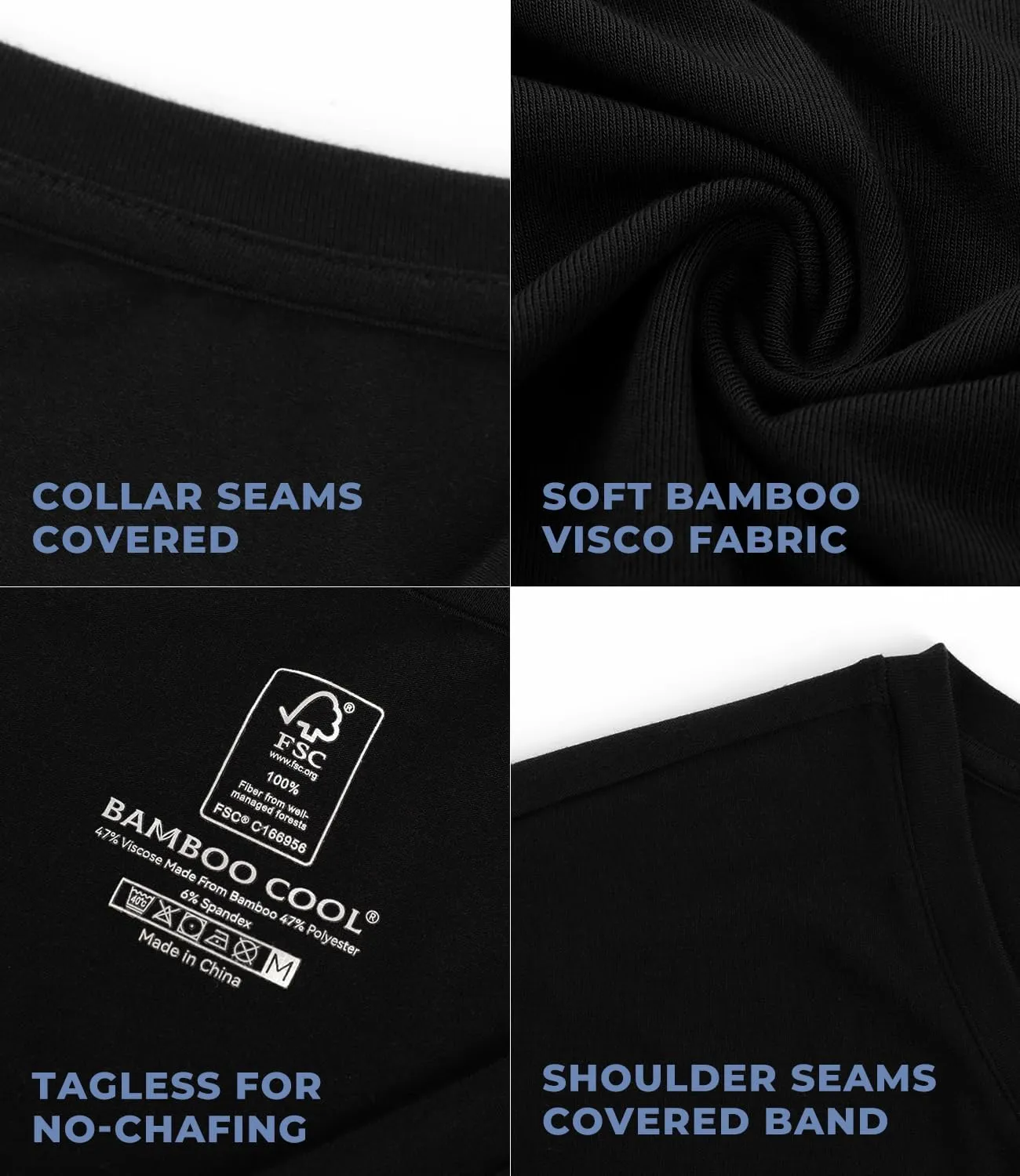 BAMBOO COOL Men's Undershirts Stretch V Neck T-Shirts,Breathable and Moisture-Wicking Tees for Men 3 Pack