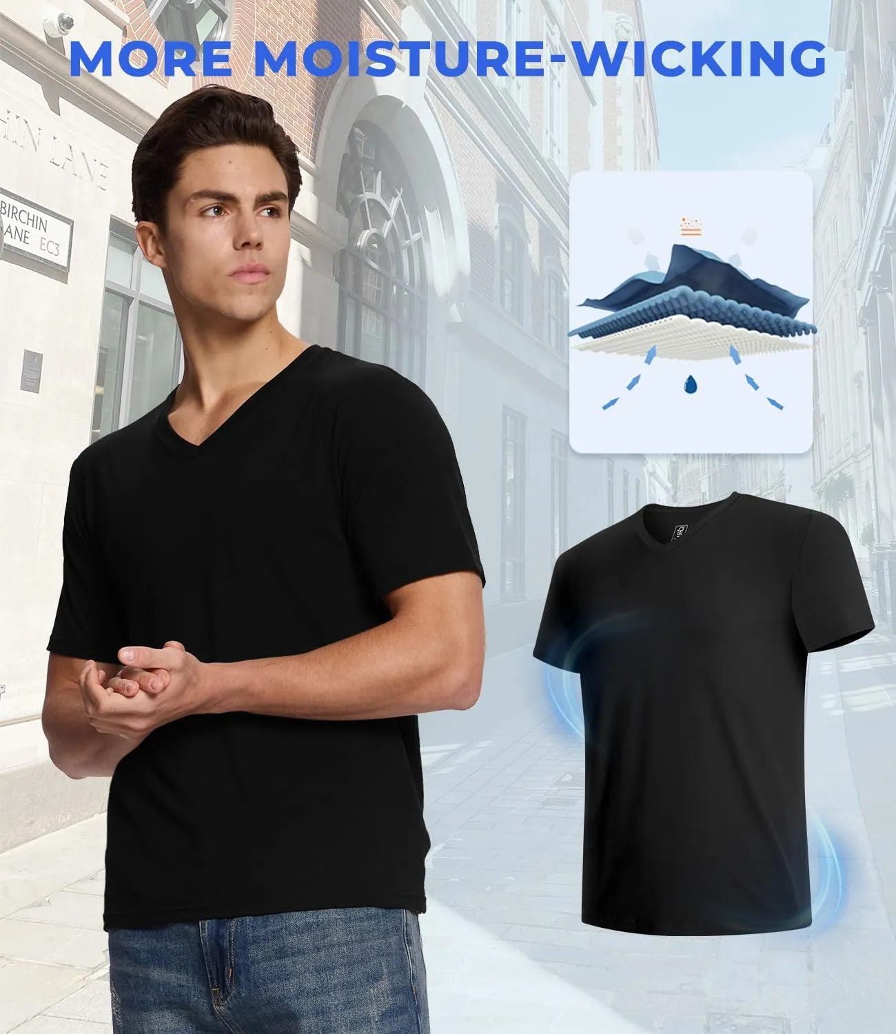 BAMBOO COOL Men's Undershirts Stretch V Neck T-Shirts,Breathable and Moisture-Wicking Tees for Men 3 Pack