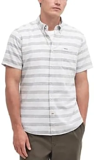 Barbour Mens Tailored fit Short Sleeve Button-Up Shirt Large Green Striped