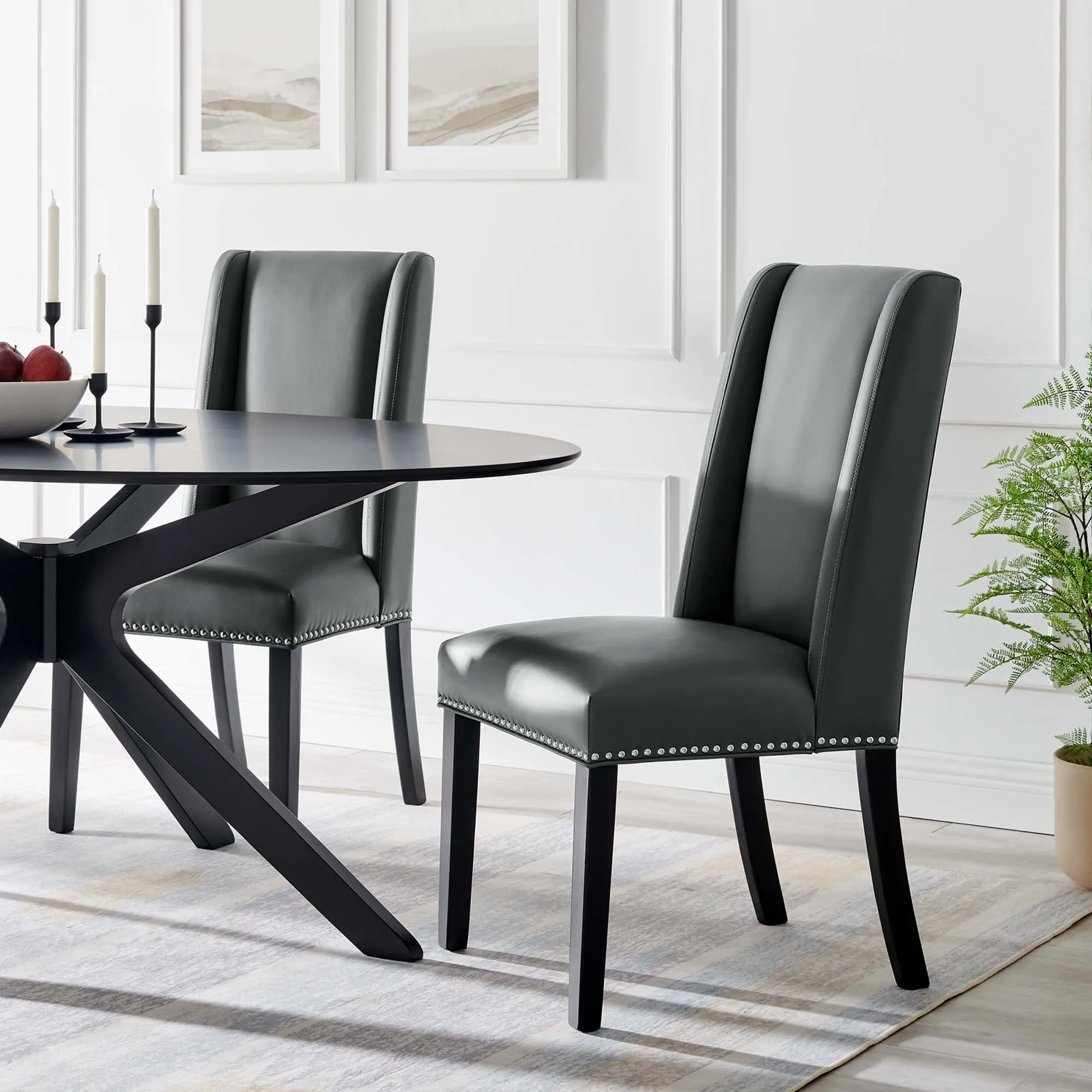 Baron Dining Chair Vinyl Set of 2 by Modway