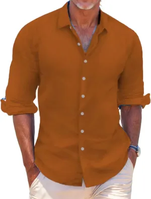Beach Shirts for Men Button Down Long Sleeve Shirt Lapel Collar Blouse Regular Fit Plain Tops Casual Spring Summer