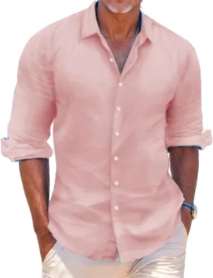 Beach Shirts for Men Button Down Long Sleeve Shirt Lapel Collar Blouse Regular Fit Plain Tops Casual Spring Summer
