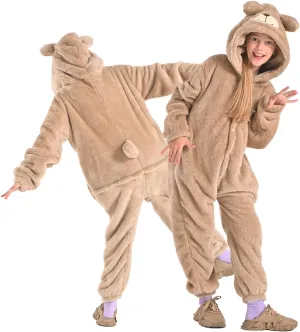 Bearhug Wearable Blanket Hoodie for Kids Soft Cozy Fleece Bear Costume Animal Onesies Pajamas Halloween Christmas Cosplay Costume for Girls Boys S