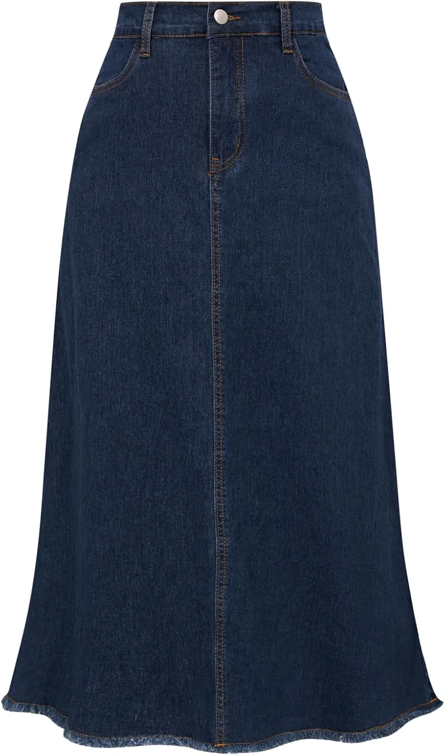 Belle Poque Vintage Denim Skirts for Women Elastic High Waist Frayed Raw Hem A-Line Maxi Long Jean Skirts with Pockets