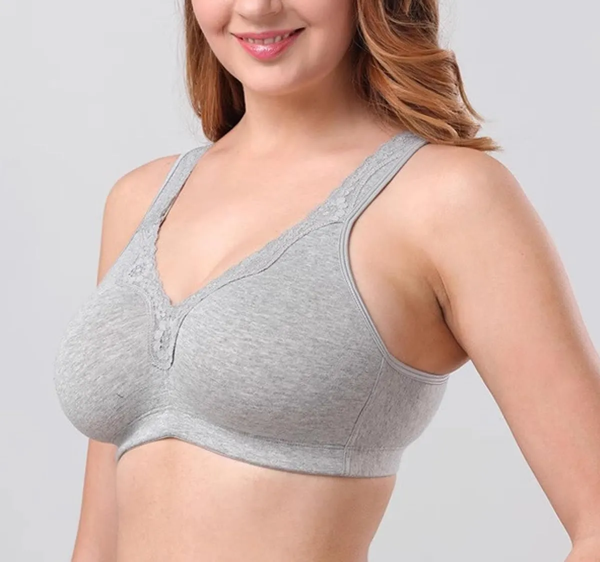 BIMEI Women's Plus Size Cotton Lace Pocket Bra Mastectomy Bra Full Coverage Wirefree Non-Padded