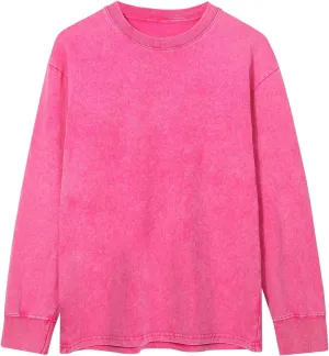 Binmer Men's Oversized T-Shirts Wash Distressed Tees Long Sleeve Casual Loose Fit Gym Workout Pullover Tops