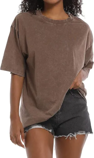 BINTEHGS Oversized Grunge Vintage t Shirts for Women Short Sleeve Cotton Casual Baggy Tees Teens Trendy Crew Neck Loose Tops