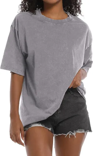 BINTEHGS Oversized Grunge Vintage t Shirts for Women Short Sleeve Cotton Casual Baggy Tees Teens Trendy Crew Neck Loose Tops
