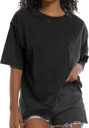 BINTEHGS Oversized Grunge Vintage t Shirts for Women Short Sleeve Cotton Casual Baggy Tees Teens Trendy Crew Neck Loose Tops