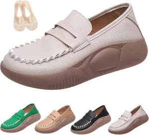 Biscalo Loafers for Women, Soft Soled Cowhide Corrective Loafer, Biscalo Shoes for Women Orthopedic Walking Shoes Comfortable Breathable Non-Slip (Color : Beige, Size : US5.5)