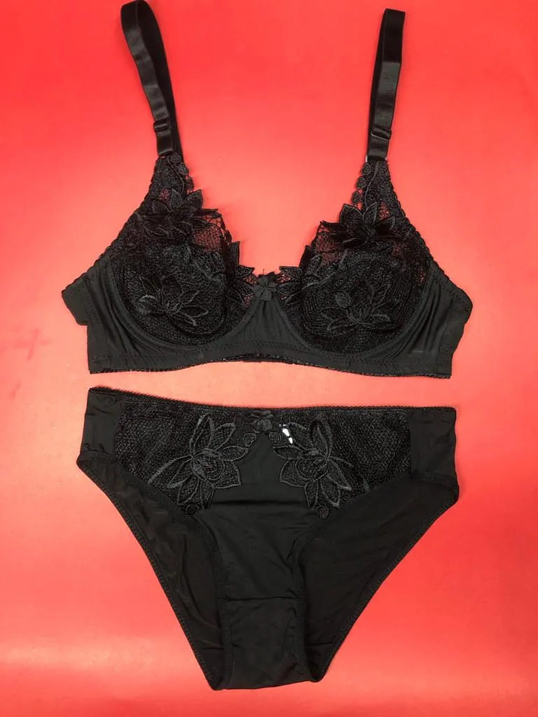Black Bridal Bra Panty Sets - Non Padded Underwired Bra Panty Set 2020