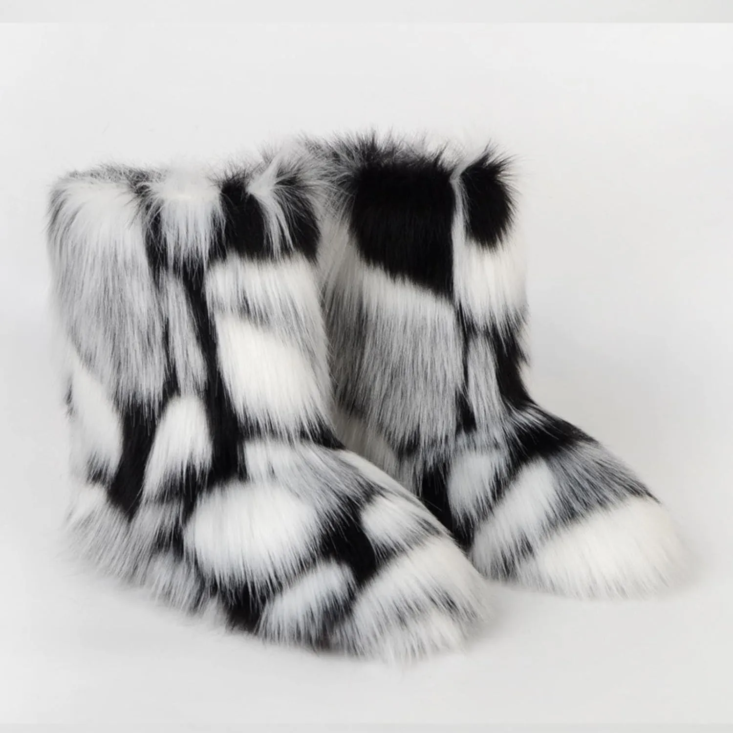Black Snow Boots for Women Knee High Women's Winter Boots Waterproof Sexy Winter Fur Boots Women Size 8 Women's Ankle Boots Flat Low Heel Zipper Booties Winter Fall Snow Shoes for Women