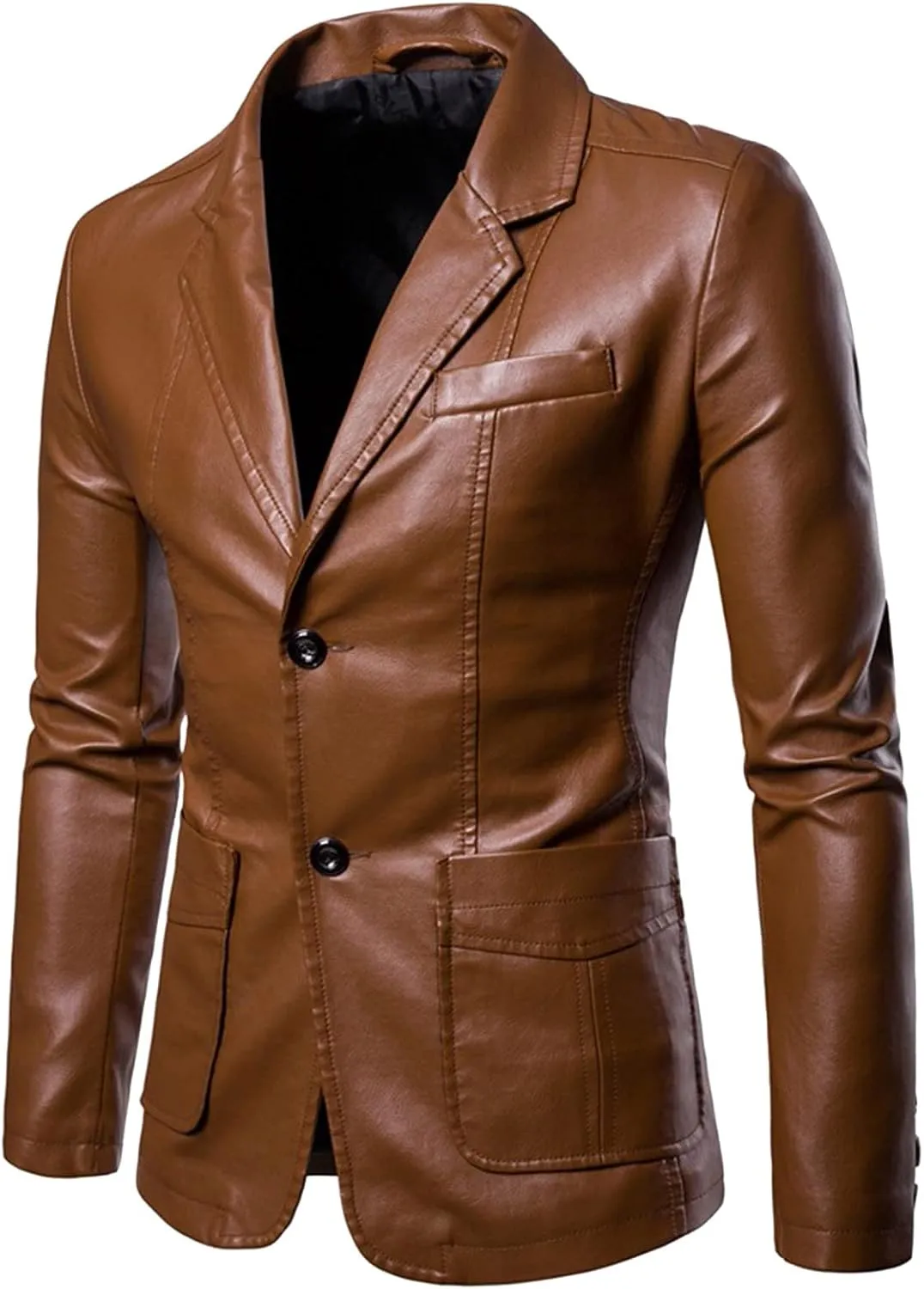 Blazer for Men,Mens 2 Button Leather Blazer Jacket Faux Leather Sport Suit Coat Regular Fit Lined Business PU Jackets