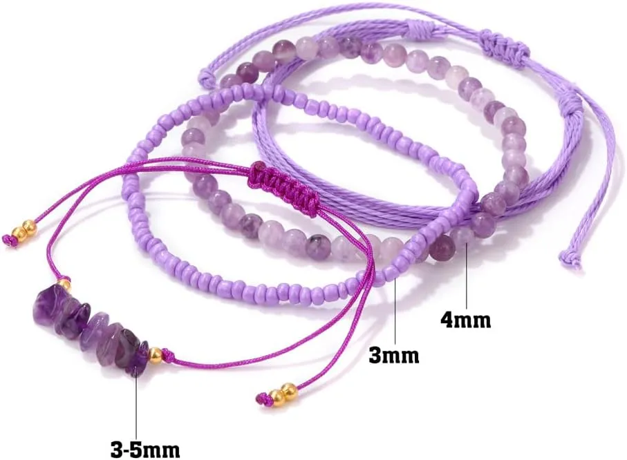 Boho Braided Beaded String Bracelets Handmade Adjustable Beaded Gemstone Bracelets Woven Stretch String Bracelets Set