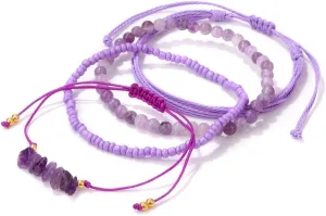 Boho Braided Beaded String Bracelets Handmade Adjustable Beaded Gemstone Bracelets Woven Stretch String Bracelets Set