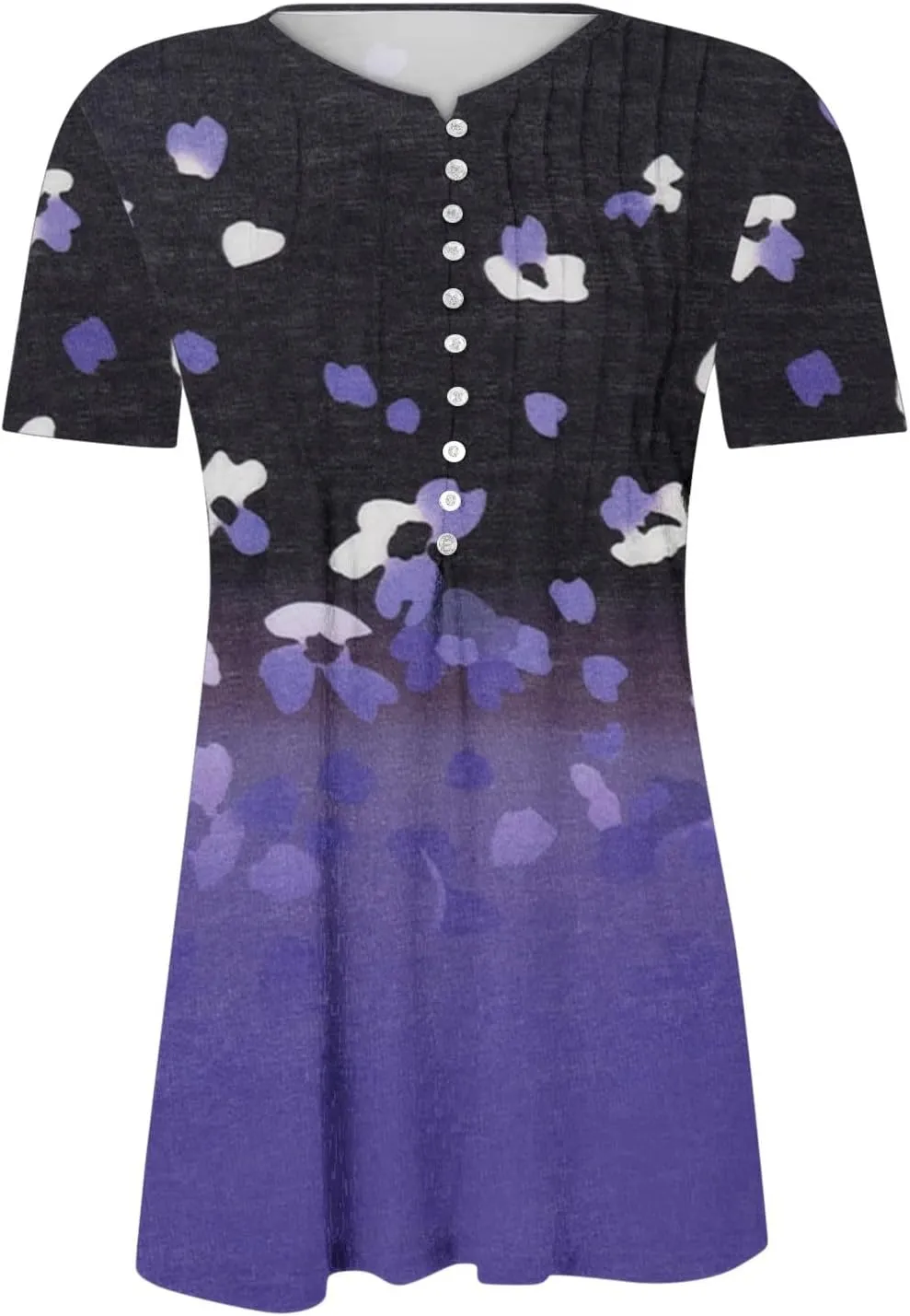Boho Tops for Women Summer Casual Bohemian Floral Print Short Sleeve Empire Waist Button Down Shirts Elegant Blouses