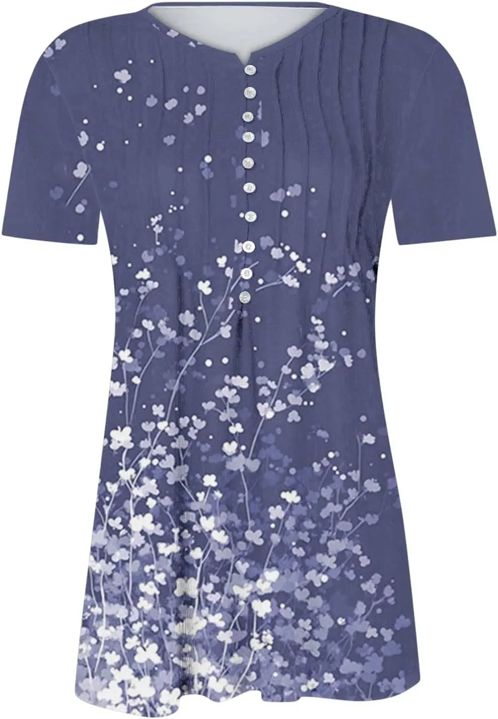Boho Tops for Women Summer Causal Empire Waist Short Sleeve Shirts Button Down Floral Print Loose Blouse Tees