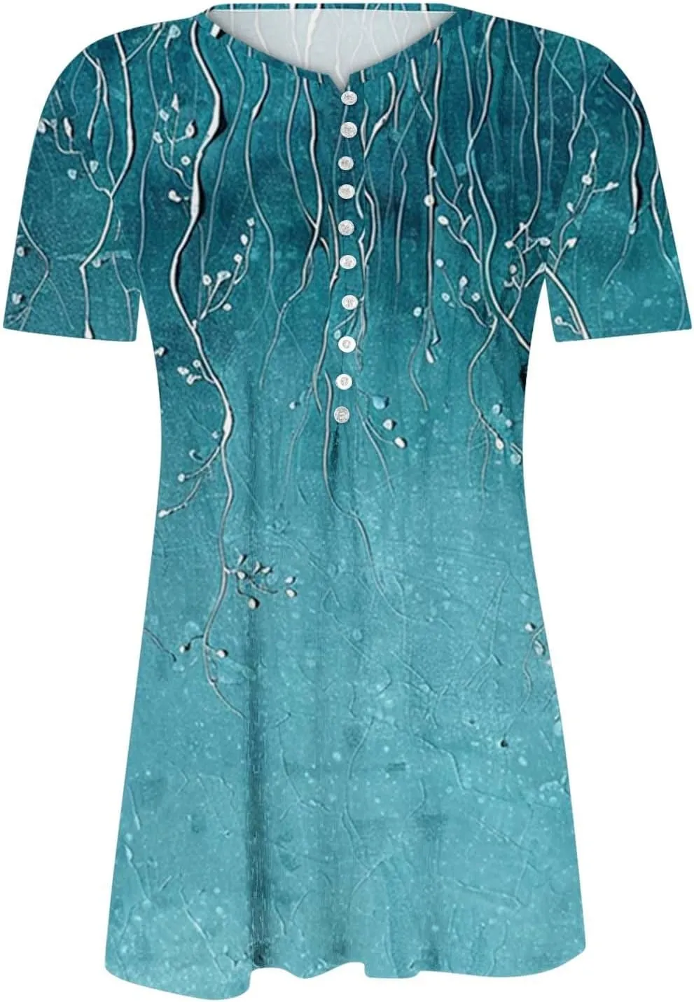 Boho Tops for Women Summer Causal Empire Waist Short Sleeve Shirts Button Down Floral Print Loose Blouse Tees