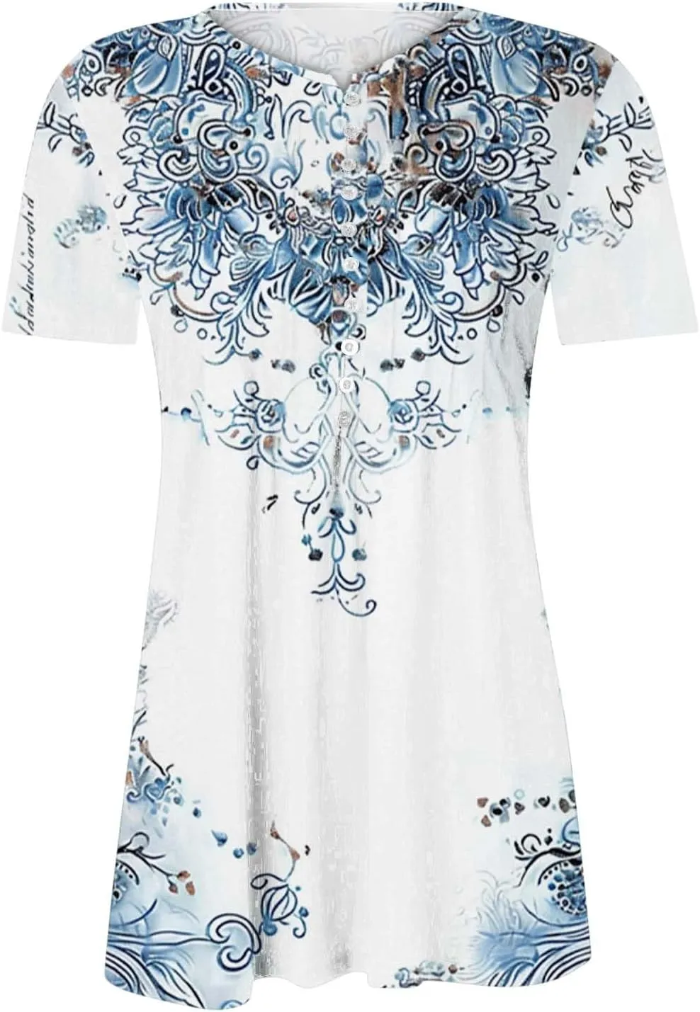 Boho Tops for Women Summer Causal Empire Waist Short Sleeve Shirts Button Down Floral Print Loose Blouse Tees