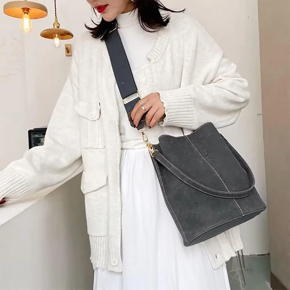 Bucket Bag for Women Girls Large Capacity Genuine Leather Crossbody Shoulder Purse Casual Hobo Tote Handbag for Daily Carry