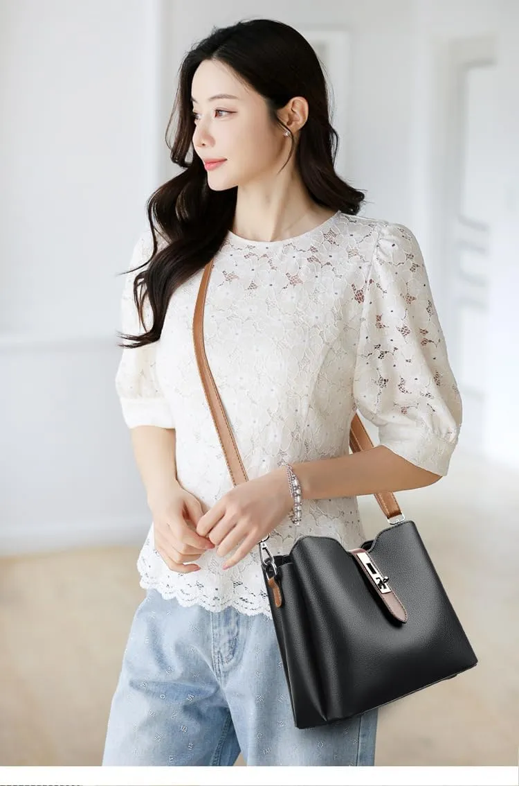 Bucket Bags for Women Vegan Leather Crossbody Bag Trendy Bucket Purses Vintage Shoulder Hobo Tote Handbag