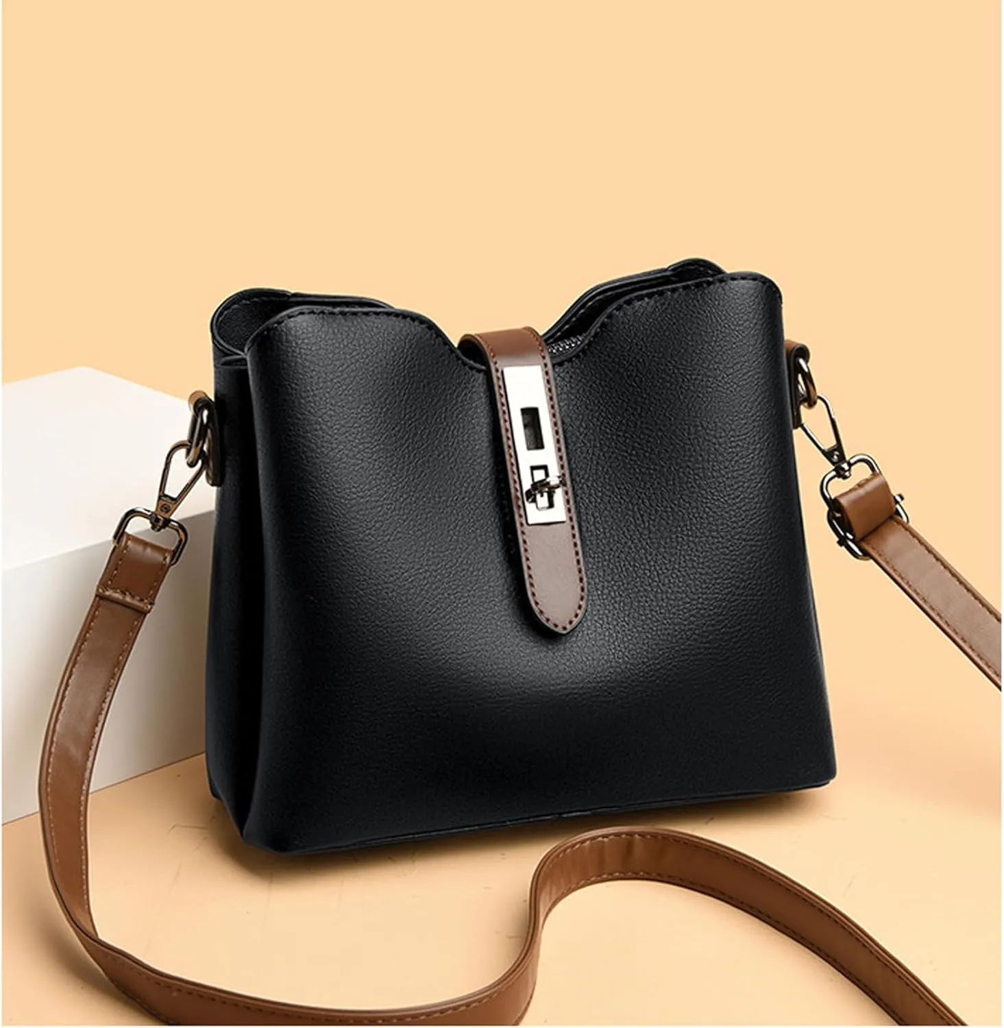 Bucket Bags for Women Vegan Leather Crossbody Bag Trendy Bucket Purses Vintage Shoulder Hobo Tote Handbag