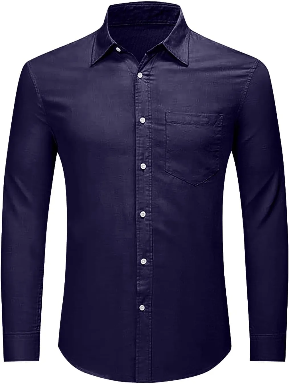 Button Down Linen Shirts for Men Casual Long Sleeve Regular Fit Cotton Beach Tops with Pocket Summer Vacation Shirt