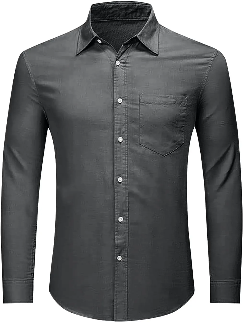 Button Down Linen Shirts for Men Casual Long Sleeve Regular Fit Cotton Beach Tops with Pocket Summer Vacation Shirt