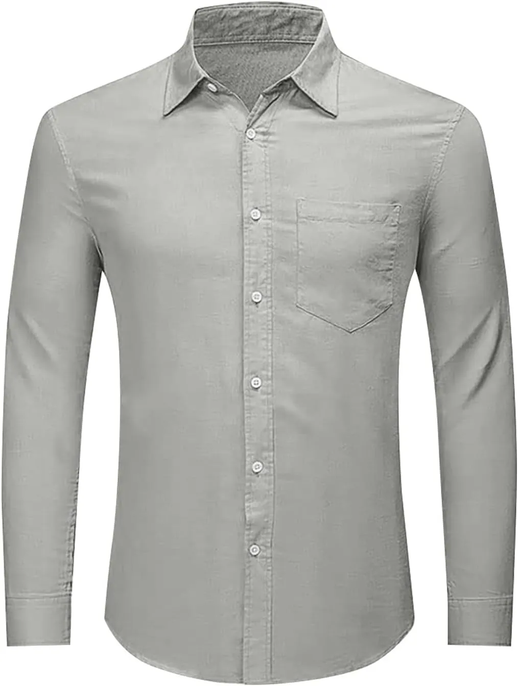 Button Down Linen Shirts for Men Casual Long Sleeve Regular Fit Cotton Beach Tops with Pocket Summer Vacation Shirt