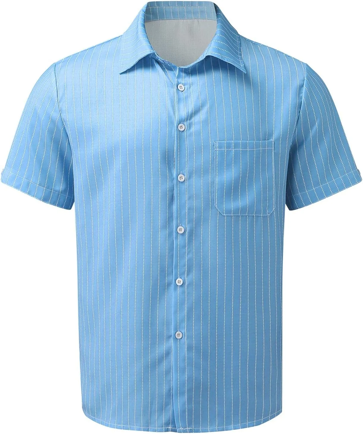 Button Down Shirt Men Striped Linen Shirts Short Sleeve Casual Button Up Shirt With Pocket s Beach Summer Wedding