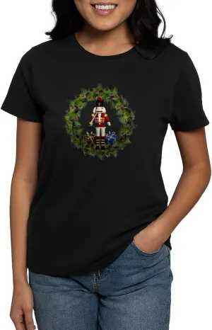 CafePress Red Nutcracker Wreath Organic T Shirt Womens Cotton Dark T-Shirt