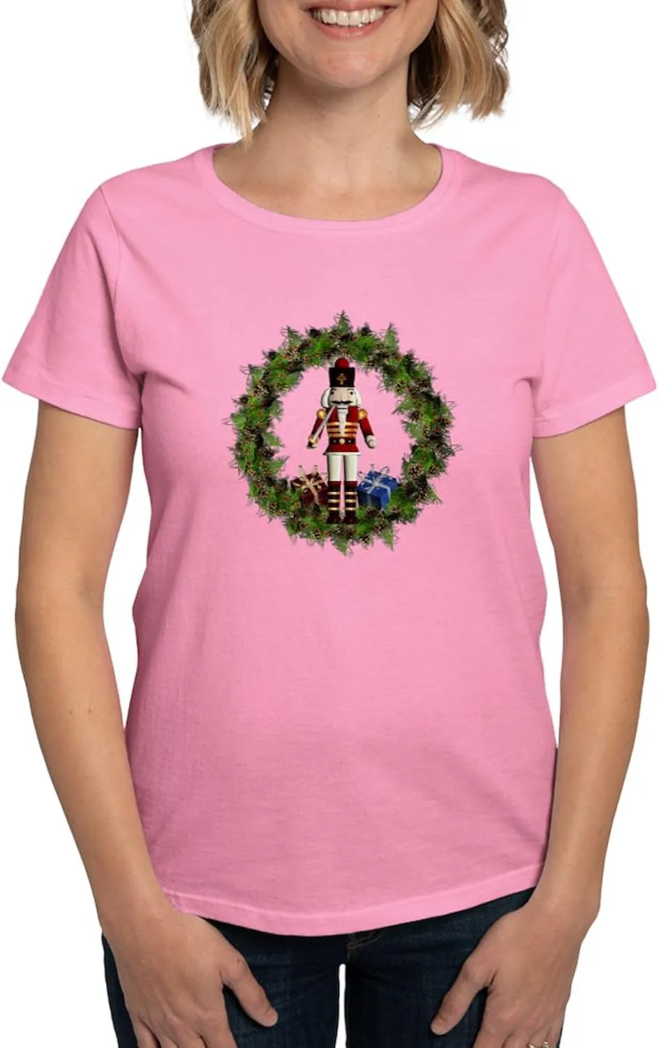 CafePress Red Nutcracker Wreath Organic T Shirt Womens Cotton Dark T-Shirt
