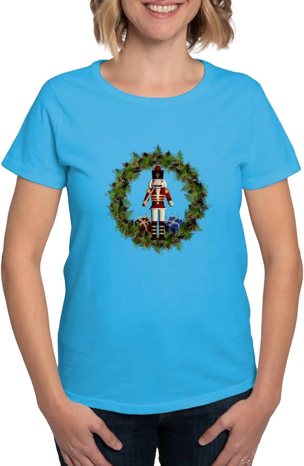 CafePress Red Nutcracker Wreath Organic T Shirt Womens Cotton Dark T-Shirt