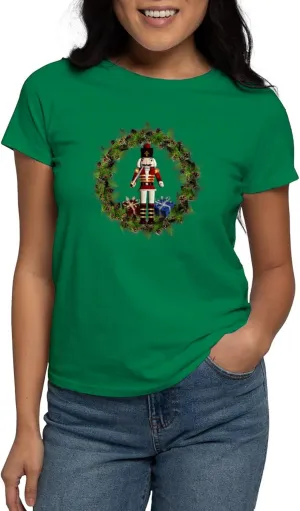 CafePress Red Nutcracker Wreath Organic T Shirt Womens Cotton Dark T-Shirt