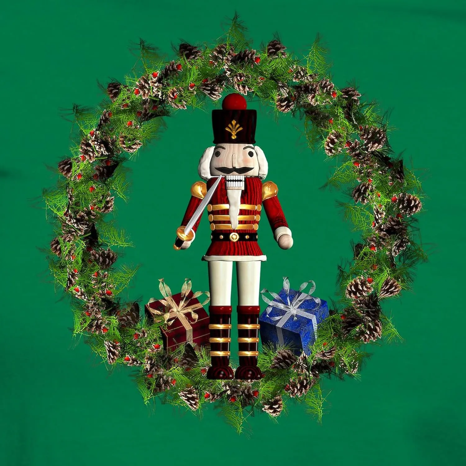 CafePress Red Nutcracker Wreath Organic T Shirt Womens Cotton Dark T-Shirt