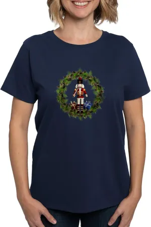 CafePress Red Nutcracker Wreath Organic T Shirt Womens Cotton Dark T-Shirt