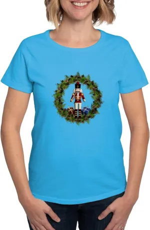 CafePress Red Nutcracker Wreath Organic T Shirt Womens Cotton Dark T-Shirt
