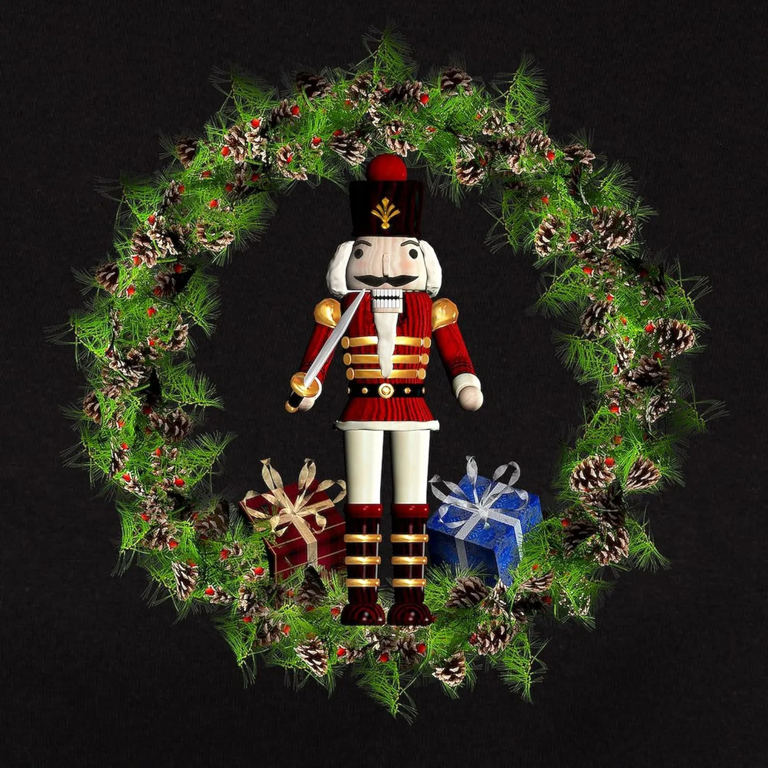CafePress Red Nutcracker Wreath Organic T Shirt Womens Cotton Dark T-Shirt