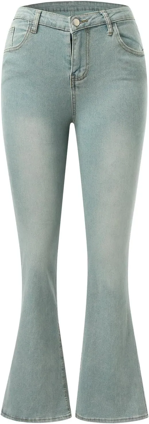 Cargo Jeans for Women Low Rise Bell Bottoms Trendy Straight Leg Stretch Denim Pants Flare Jeans Bootcut Bell Bottom